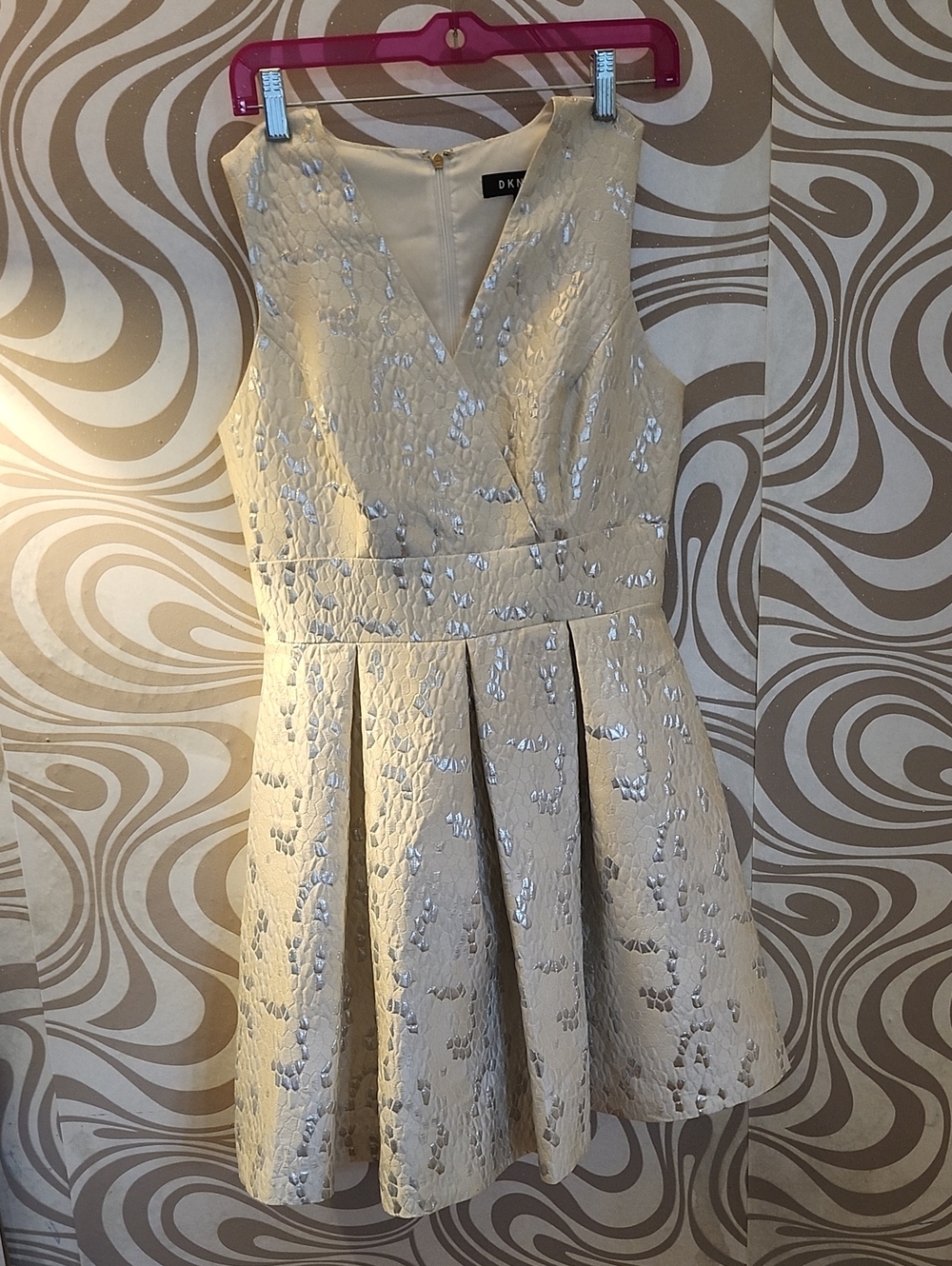 DKNY Cream Dress with Silver Floral Jacquard